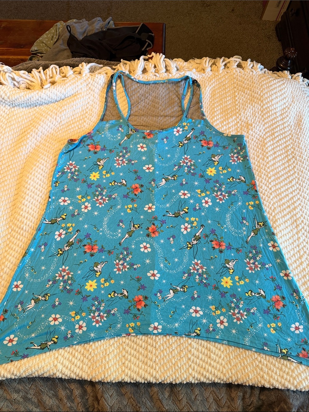 Disney Turquoise Floral Tinker Bell Shark Bite Tank Top Women’s 2X